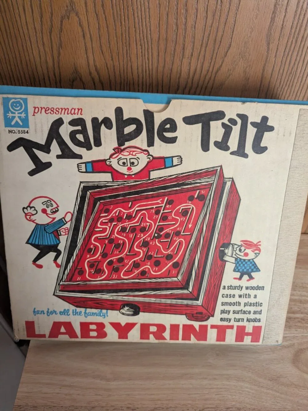 VTG 1960s Marble Tilt Labyrith Maze Game Wooden In Box Balance Skill -Pressman